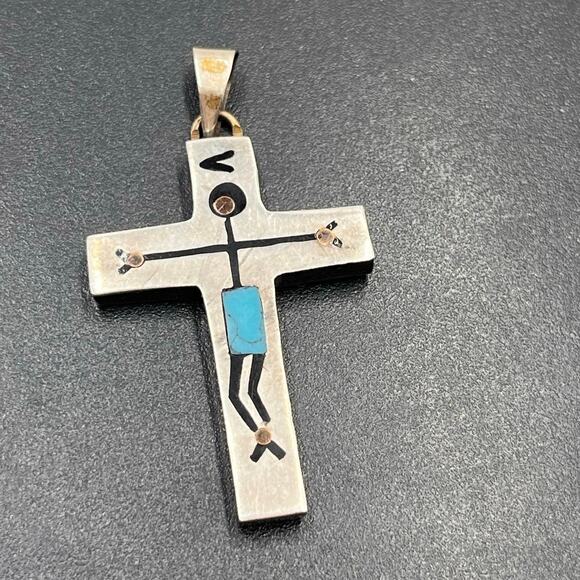 Vintage Sterling Silver Cross Crucifix stone AR Taxco Mexico 3 Eagle pendant - Picture 1 of 7